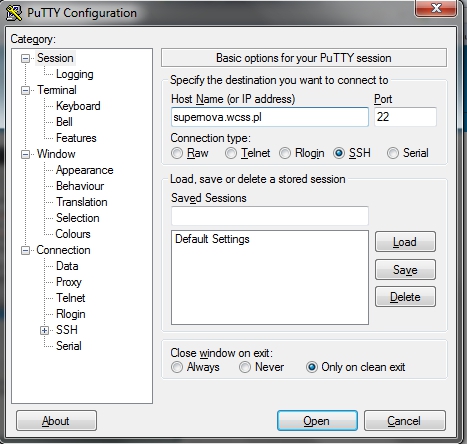 Konfiguracja połączenia w PuTTy